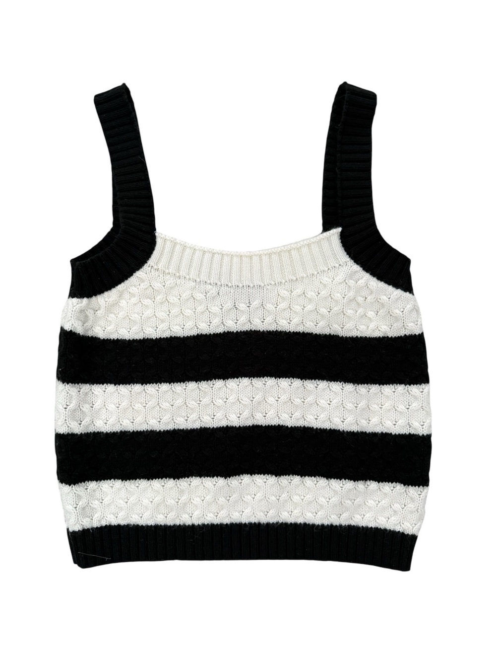 Dance & Marvel Black and White Striped Knit Tank cropped Top, size small